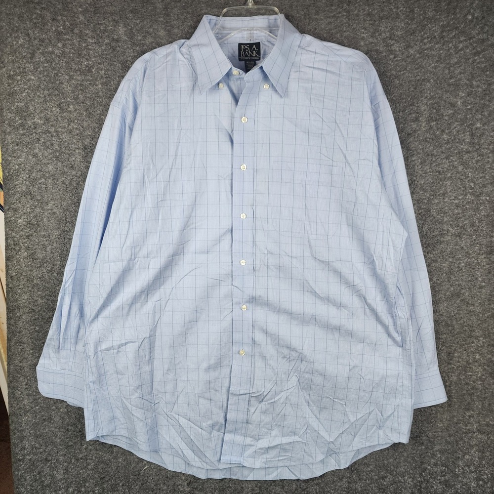 Jos A Bank Button Down Mens 16.5 Blue Traveler Collection Windowpane Check Shirt